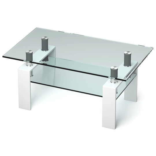Rectangular Glass Coffee Table Modern Side Table with Metal Legs