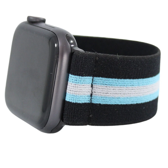 Elastic Watch Band For Apple - All Series | Models 1 8, Se, Ultra Black Light Blue White Stripes