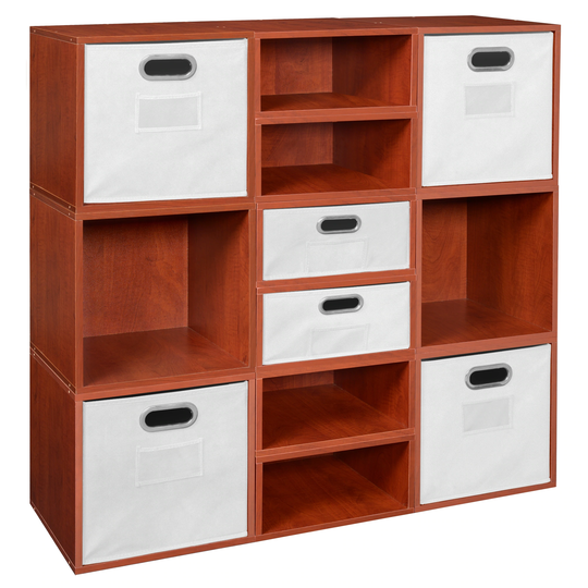 Noble Connect Storage Set- 6 Full Cubes/6 Half Cubes with Foldable Storage Bins- Cherry/White
