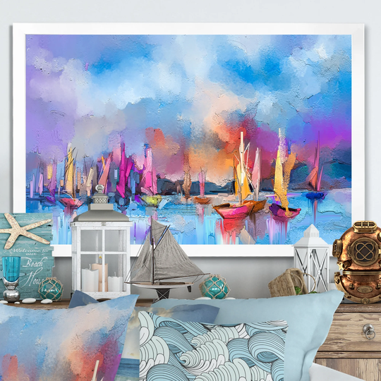 Designart 'Abstract Colorful Seascape Vii II' Nautical & Coastal Framed Wall Decor