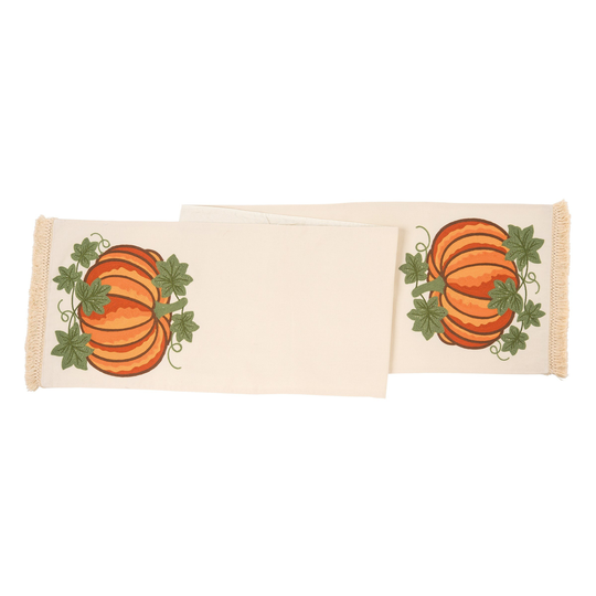13" x 72" Crewelwork Pumpkin Table Thanksgiving Table Runner - Tan - 13" x 72"