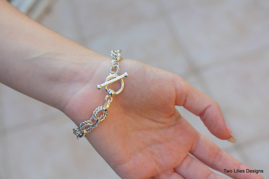 Bold Silver Chain Link Bracelet, Handmade Bracelet Jewelry, Thick Statement Women Oval Links Bracelets, Twisted Wire, Toggle Clasp