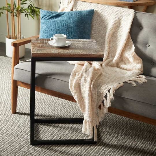 Brown Wood Rustic Accent Table with Black Metal Base - 18.00W x 13.00L x 26.20H