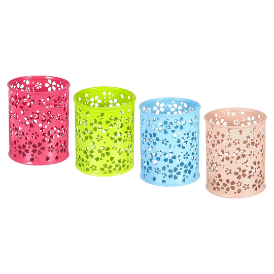 4pcs Pen Holder, Metal Desk Organizer Pencil Makeup Brush Storage Box Multicolor