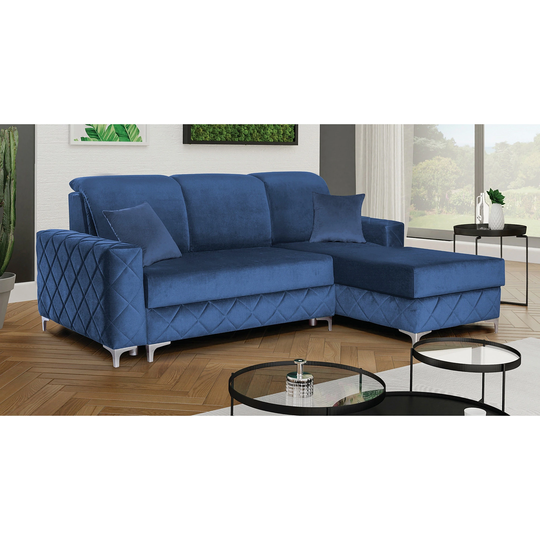 Estero Modern Blue Velvet Upholstered Convertible Sectional Sofa with Right Facing Chaise and Storage
