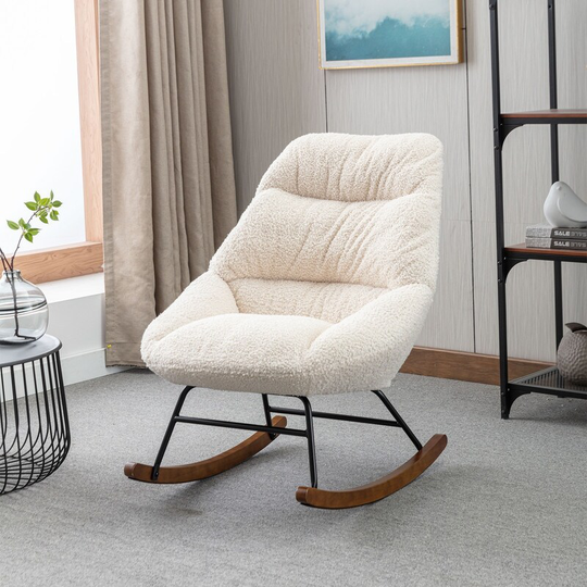 Tufted Upholstered Padded Seat Rocking Chair, Mid Century Upholstered Accent Chair Nursery Glider Rocker