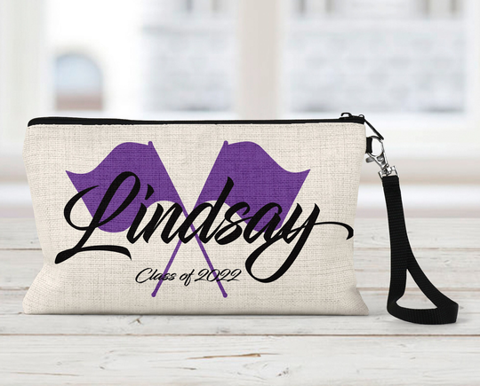 Color Guard Flags Makeup Bag, Personalized, Natural Linen, Zipper Pouch, Tech Accessory Art Or Journaling Pouch