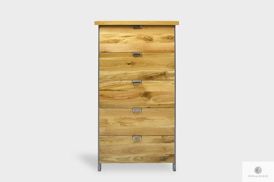 Oak Industrial Highboard 5 Drawers Sideboard Chest Of Solid Wood Dresser Living Bedroom Furniture Custom Handmade Hugon I