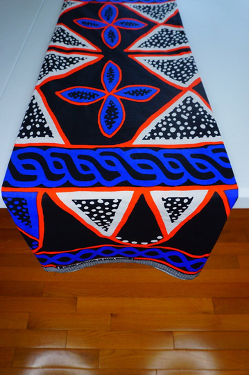 African Print Table Runner, Atoghu Boho Decor, Bohemian Kitchen Dining, Geometric Linen, Cameroon Bamileke Bamenda