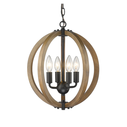 Modern Rustic Wooden 4 Light Mini Circle Orb Pendant