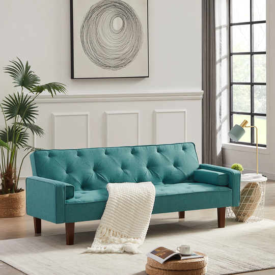 Loveseat Convertible Polyester Upholstered Sofa Bed, Living Room Pillow Back Sofa
