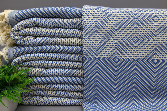Turkish Blanket-Royal Blue Blanket-Sofa Cover Blanket-Bulk Bed Cover-75''x83''-Designed Bedspread-Cozy Cover-Cotton Blanket-(Mrt, Drm, Pk