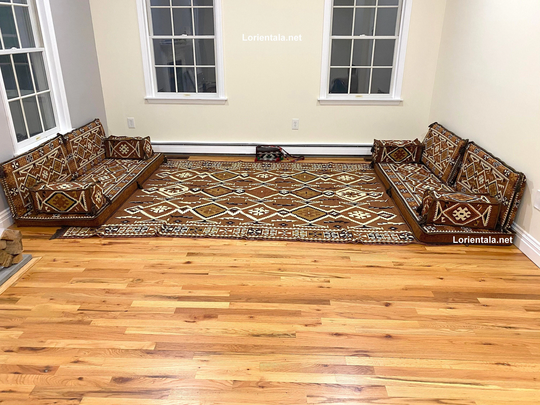 Brown Oriental Floor Seating Sofa Set Cushions Turkish Home Decor Arabic Majlis Rug Yoga Meditation Floor Corner Moroccan Bohemian Furniture