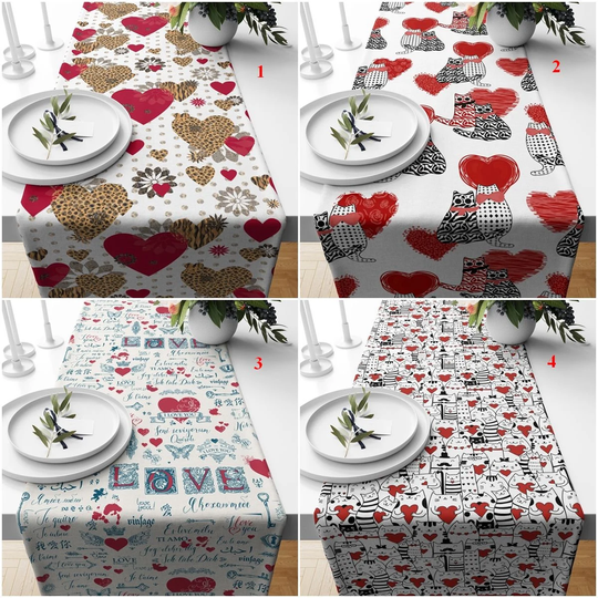 Valentine's Day Table Runner, Heart Cover, Love Print Tableware, Red White Sheet, Modern Topper, Home Gifts, Decor