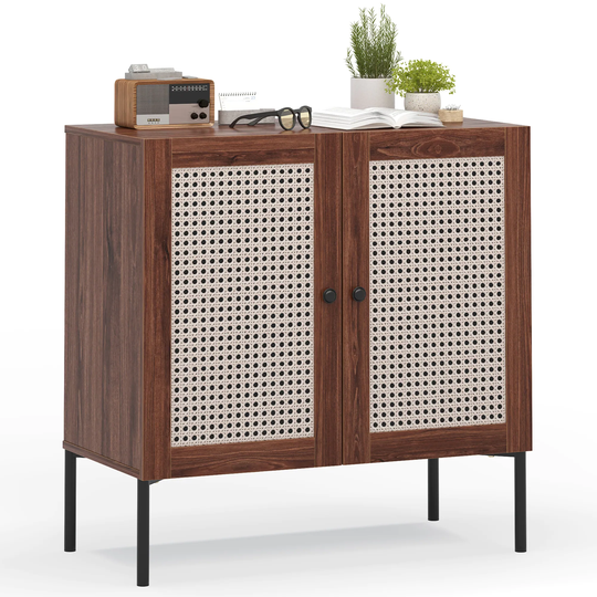 Costway Rattan Buffet Sideboard Wine Cabinet Cupboard with Adjustable - See Details