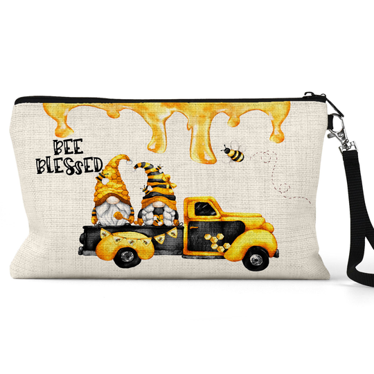 Bee Blessed Cosmetic Bag, Cute Gnome Gift, Makeup Case, Pencil Christian Birthday Confirmation Toiletry X-Sum010