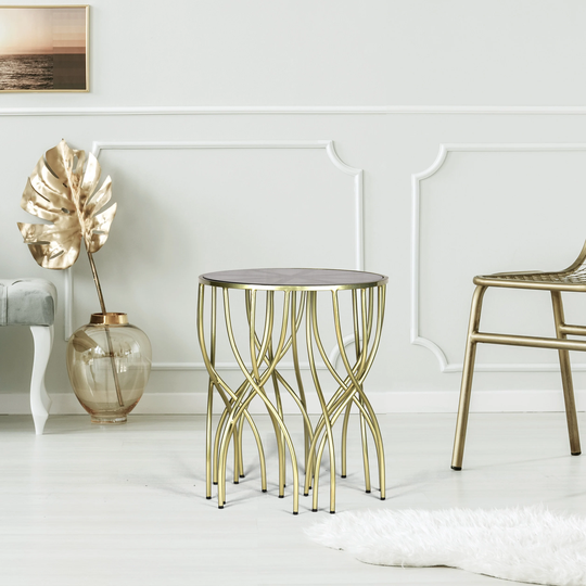 Round Octopus Side Table| Gold & Clear Glass| Scratch & Chip Resistant Finish| Iron Powder Coated| Tempered Glass|20x20x23
