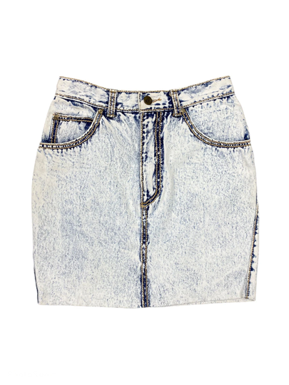 Women's Vintage 80S Pale Acid Wash Mini Denim Pencil Skirt With Contrast Stitching - W25