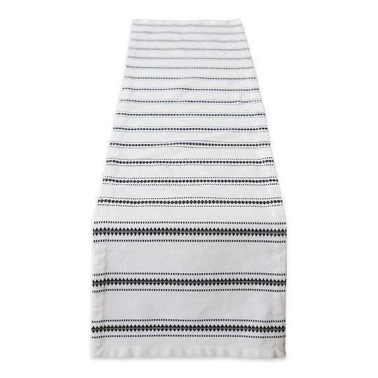 14" x 72" Black and White Zig Dobby Stripe Decorative Table Runner