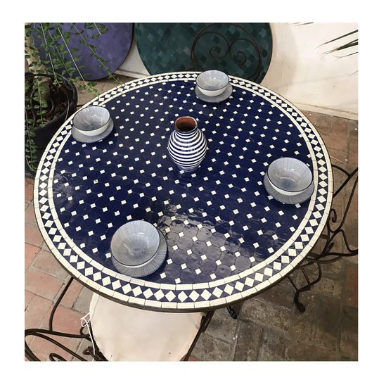 Unique Mid Century Round Coffee Table Top - Mosaic Tiles Dining With Metal Legs Moroccan Mosaic Art End