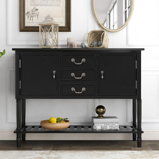 45'' Console Table Sideboard Cabinet Side End Table Sofa Table with 3 Drawer&2 Cabinet&1 Shelf, Black