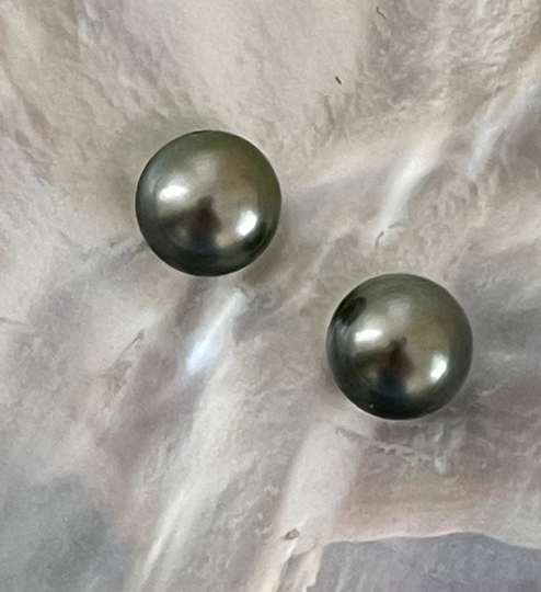 Rocket Color Collection Incredible Vivid Natural Sea Green 9mm Tahitian Cultured Pearl Stud Earrings With Backing Of Your Choice