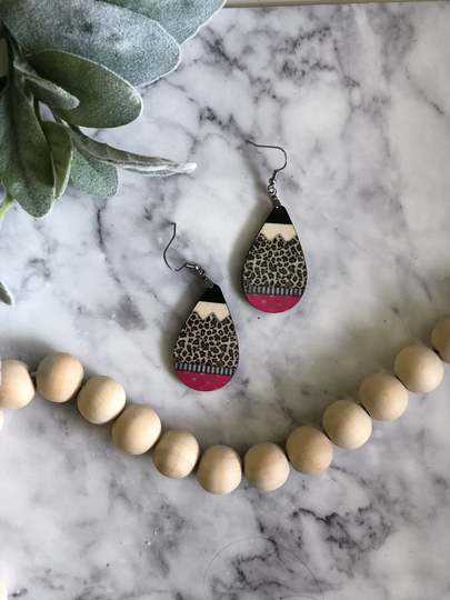 Teacher Earrings, Pencil Gift, Back To School Leopard Earrings