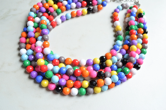 Multi Color Statement Necklace, Colorful Lucite Bead Chunky Gift For Women - Angelina
