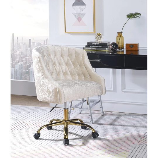 Modern Adjustable Height Swivel Office Chair Velvet Padded Seat & Back Sloped Arm Office Chair Metal 5-star Base with Casters