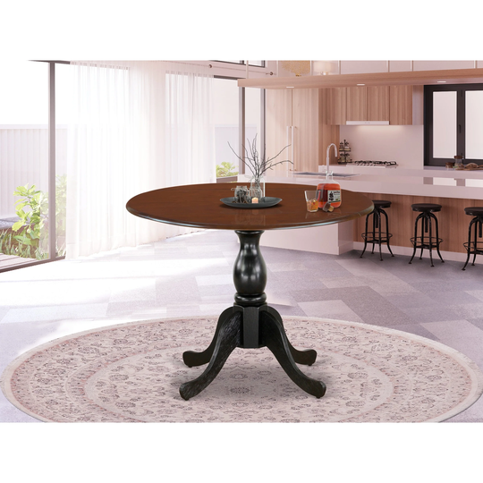 DST-MBK-TP - Mid Century Modern Dining Table with Drop Leaves - Mahogany Table Top and Black Pedestal - Multi