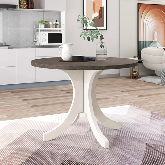 Mid-Century Solid Wood Round Dining Table Kitchen Table for Small Places