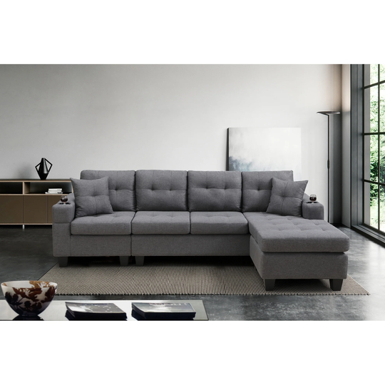 Modern Convertible L-shaped sofa With Pillows