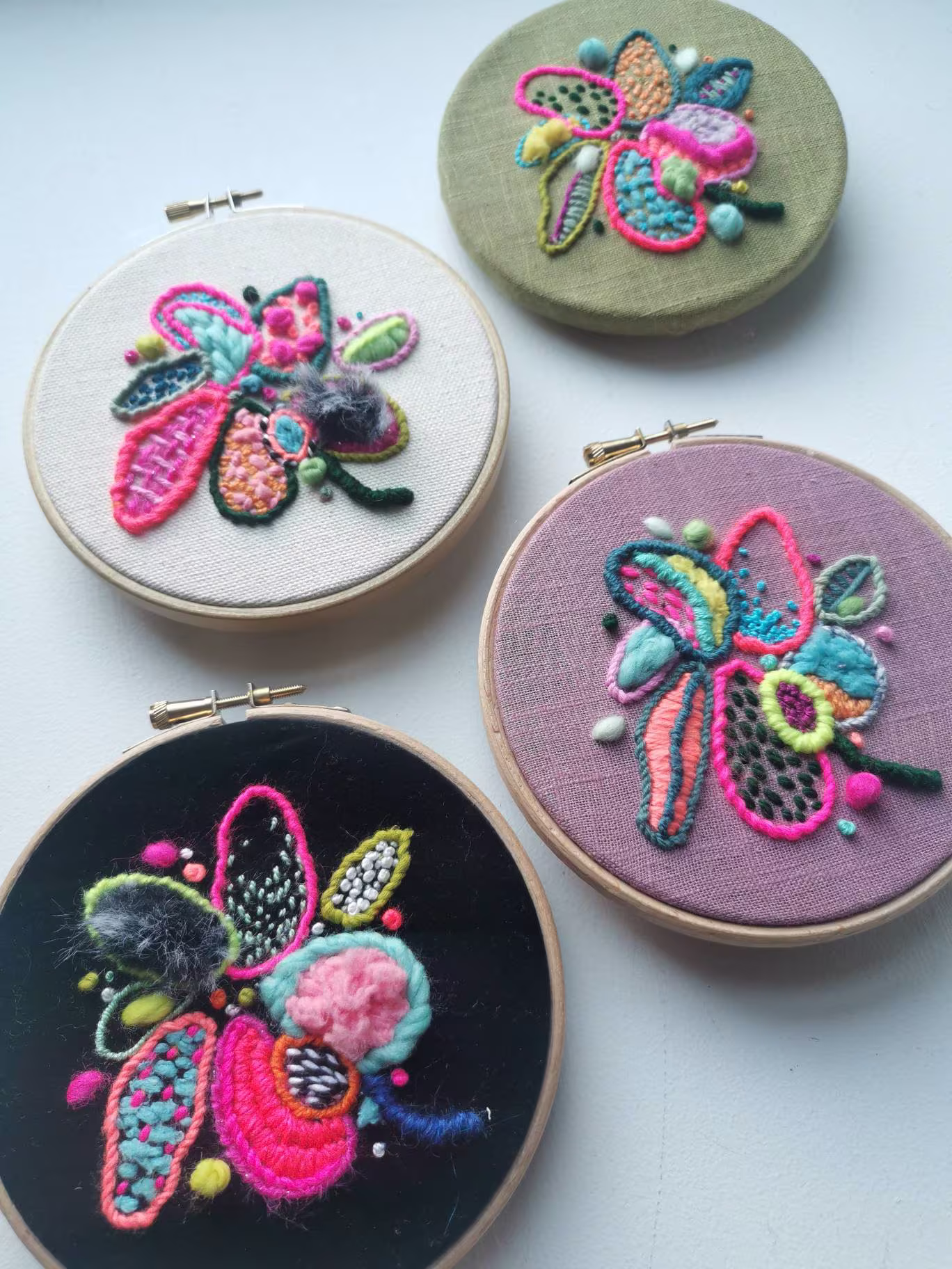 Embroidery Kit 5", Abstract Flower Design. Modern Hoop Art. Kit, Wild Floss Embroidery