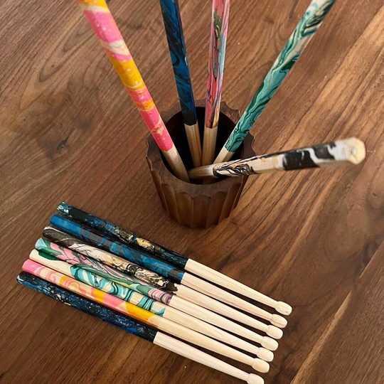 Custom Drumstick 9" Graphite Pencils, Band Camp Buddies, Marbleized, Hand-Painted Marble Hydro-Dipped, | Custom Colors, Set Of 2