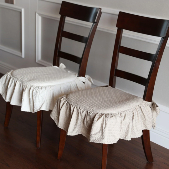 Handmade Cotton Waffle Chair Pads With Ruffle | 18"Comfortable Ties Cushion For Dinning Chair