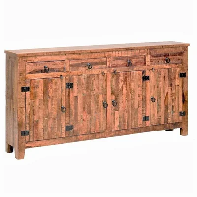 80 Inch Reclaimed Rustic Wood 4 Doors 4 Drawers Wood Dining Sideboard