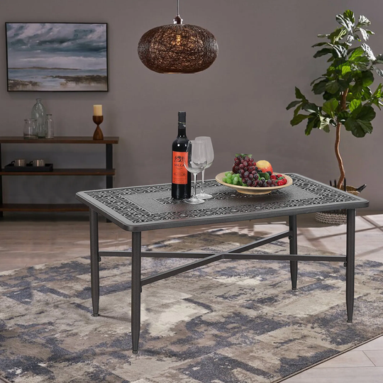 PHI VILLA 38.6"x23" Outdoor Patio Retro Cast Aluminum Rectangular Dining Table