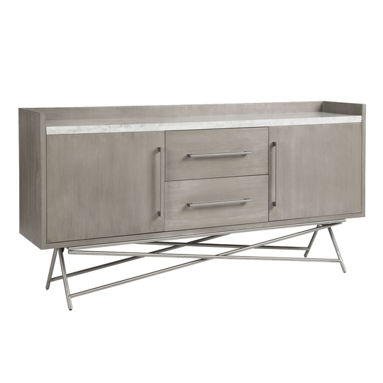 72 Inches 2 Drawer Wooden Sideboard with Metal Legs, Gray