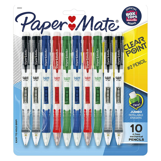 Paper Mate Clear Point Mechanical Pencil, 0.7mm Pencil Lead, Assorted, Refillable, 10 Count