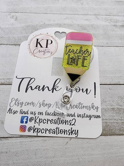 Pencil Badge Reel/Teacher Life Appreciation/School Id Holder/Teacher Gift/Office Holder