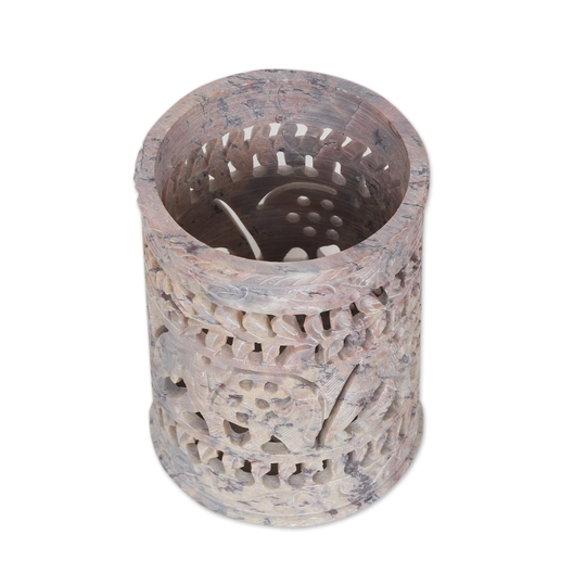 Novica Handmade Helping Elephant Soapstone Pencil Holder