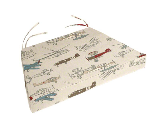 Chair Cushions Vintage Airplanes On Grey Fabric, Replacement Cushion Rustic Chair Pad, 18" Double Ties, Cushions