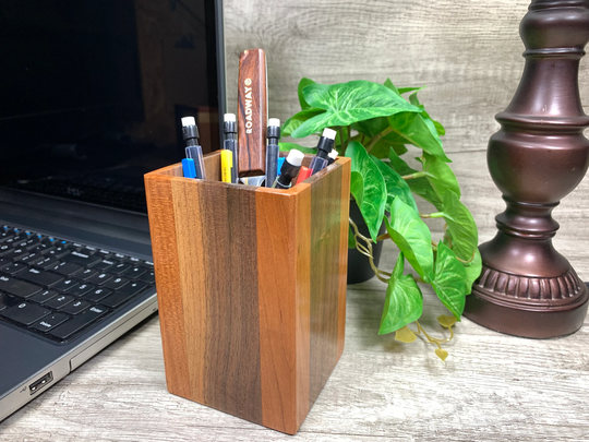 Handmade Hardwood Pen Pencil Cup | Cherry & Walnut Holder Wooden Desk Organizer Unique