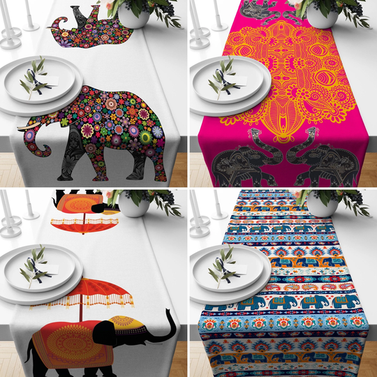 Animal Ethnic Table Runner, Elephants Bohemian Runners, African Tablecloths, Kitchen Home Decor, Housewarming Gifts