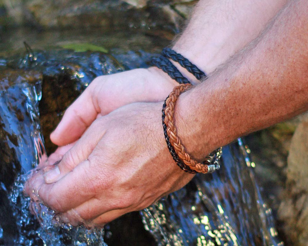 Tan Braided Leather Bracelet With Sterling Silver Ends