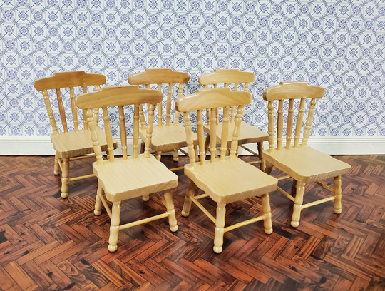 Dollhouse Kitchen Chairs Spindle Back Set Of 6 Light Oak 112 Scale Miniature Furniture