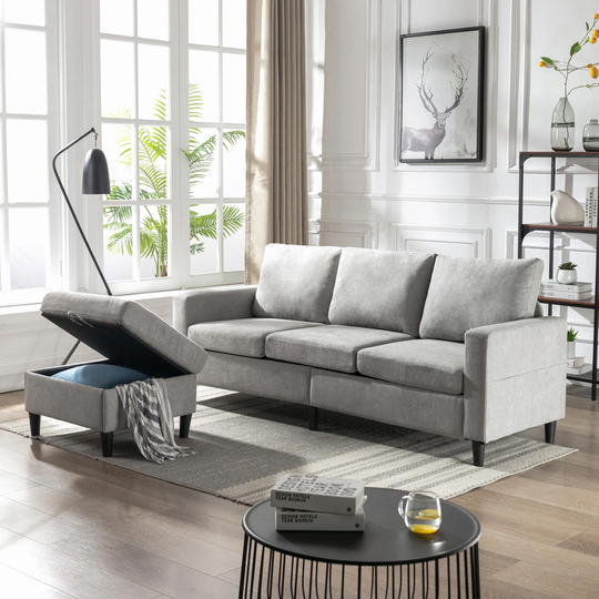 L-Shape Sectional Sofa with Movable Ottoman
