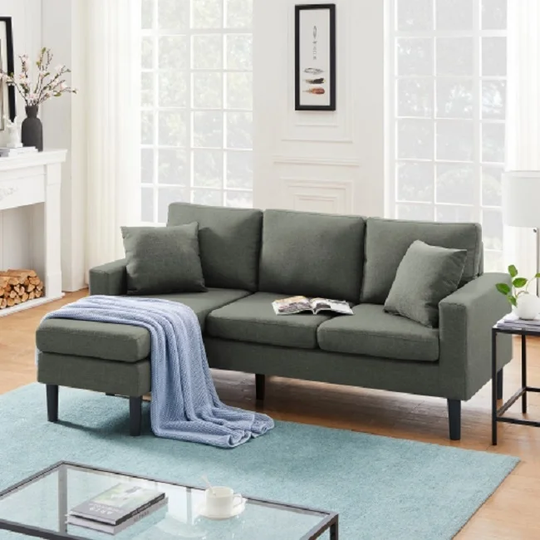 72" SECTIONAL SOFA LEFT HAND FACING WITH 2 PILLOWS DARK GREY Fabric