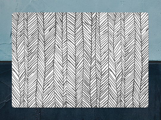 Herringbone Chair Mat, Black Vinyl Floor White Protective Boho Splat Pad, Decorative Comfort Splash Mat
