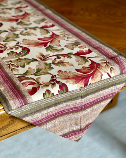 Table Runner - Fall Leaves Tan With Striped Border Multiple Lengths Available Free Shipping To U.s
